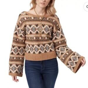 NWT SAM EDELMAN Fair Isle Wide-Sleeve Scoop-Back Wool Blend Sweater M